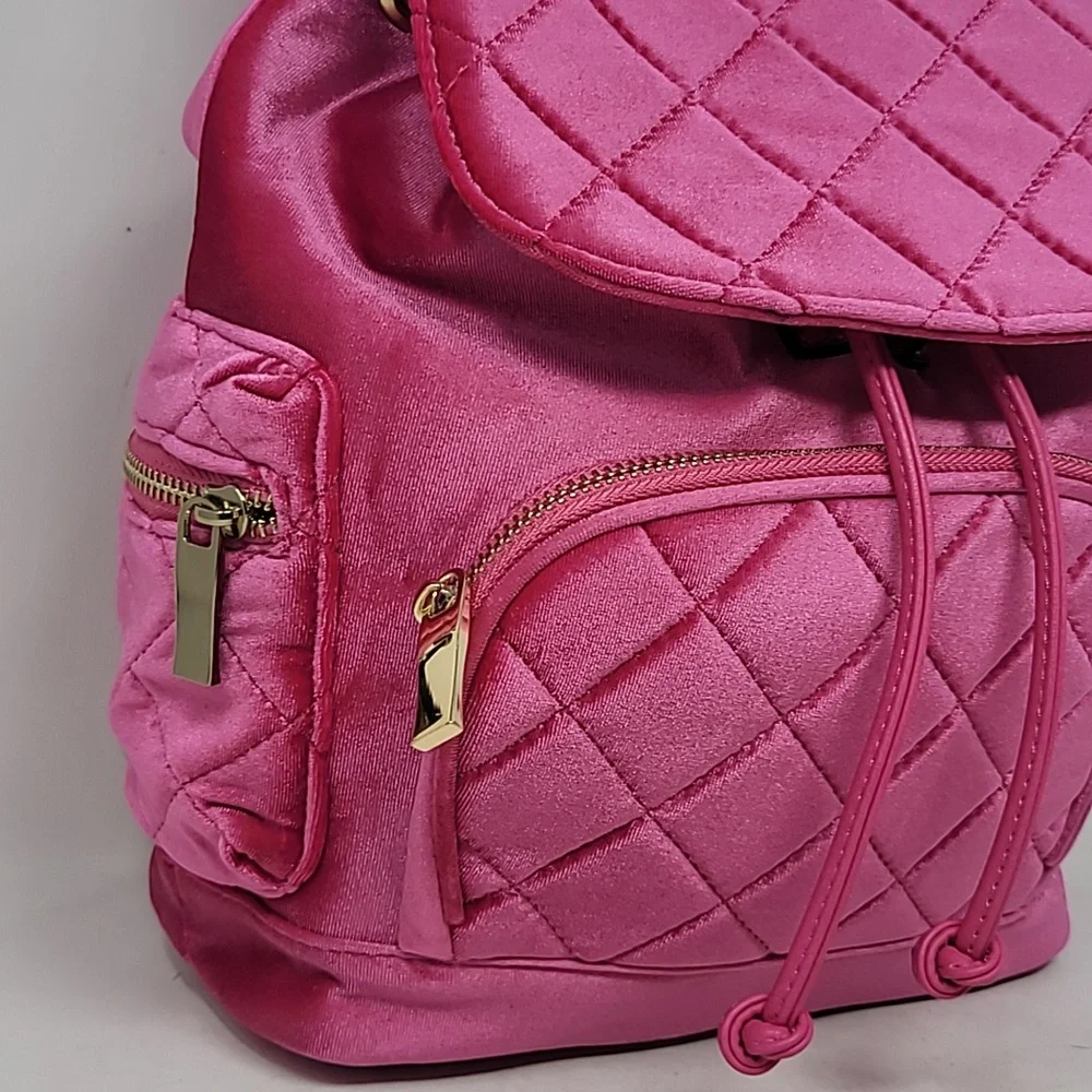 Fuschia Pink Quilted Bucket Backpack Purse